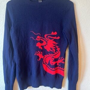 Aqua C3 Cashmere Wrap around Dragon Crewneck